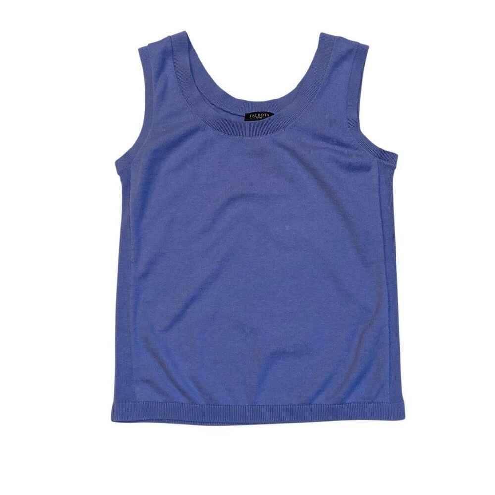 Talbots Women Purple-Blue Knit Sleeveless Tank Top Shirt Round Neck Size Petite